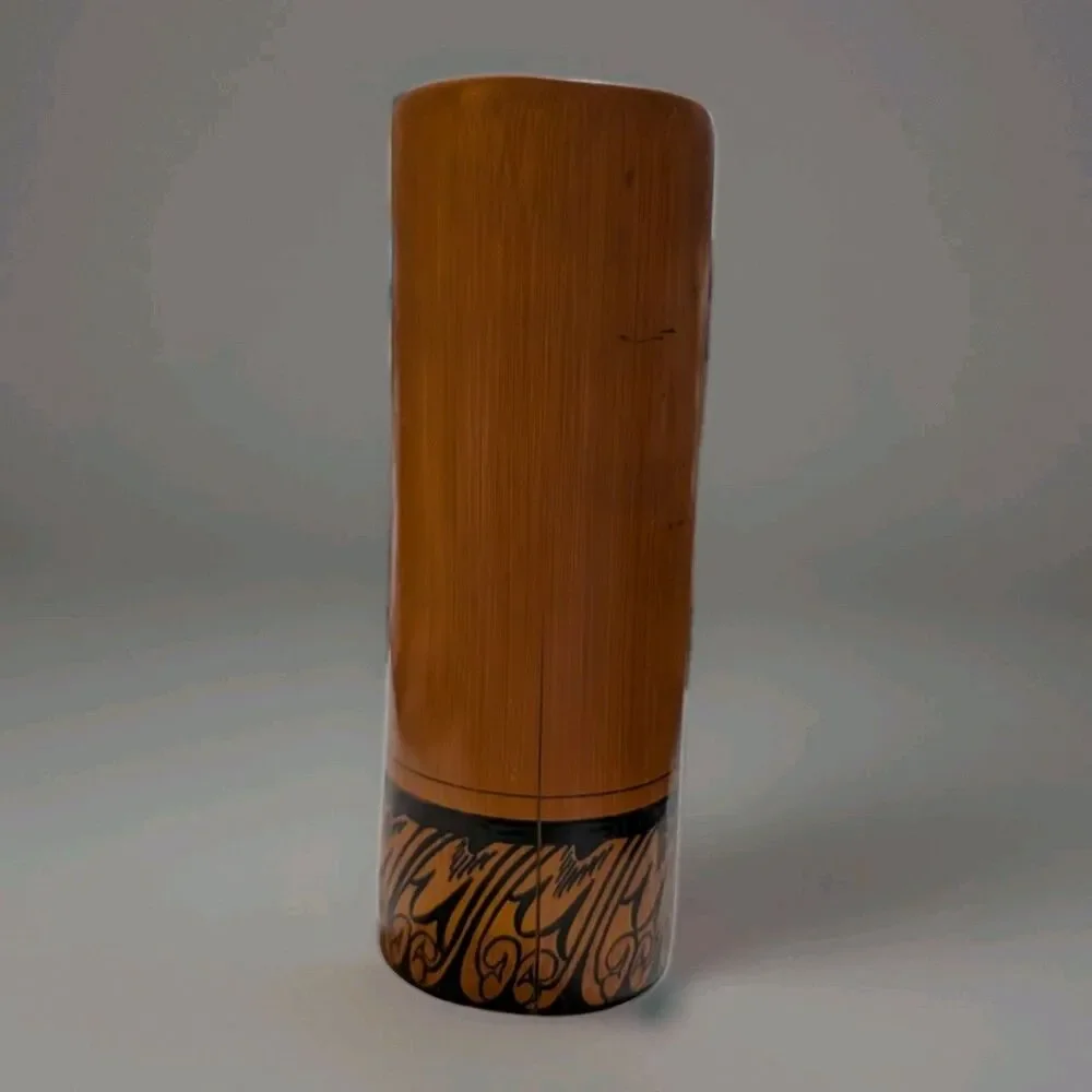Vintage Abeysekera Industries Ceylon Lacquer Bamboo Cylinder Vase Hand Painted
